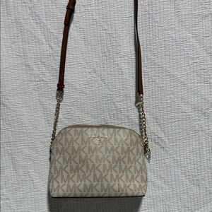 Michael Kors Beige and Brown Crossbody Bag AS IS glitter on front